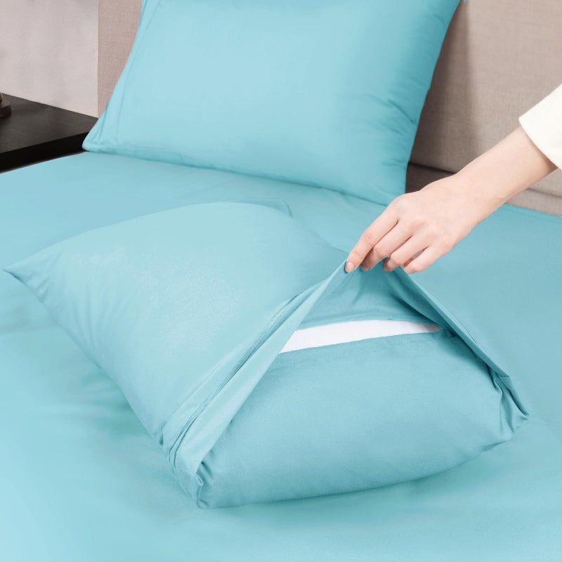 Mejoroom King Size Bed Sheet Set - Hotel Luxury 1800 Bedding Sheets & Pillowcases - 16" Deep Pocket Fitted Sheet, Soft, Breathable, Wrinkle & Fade Resistant - 4 Piece(King, Baby Blue) - Image 4